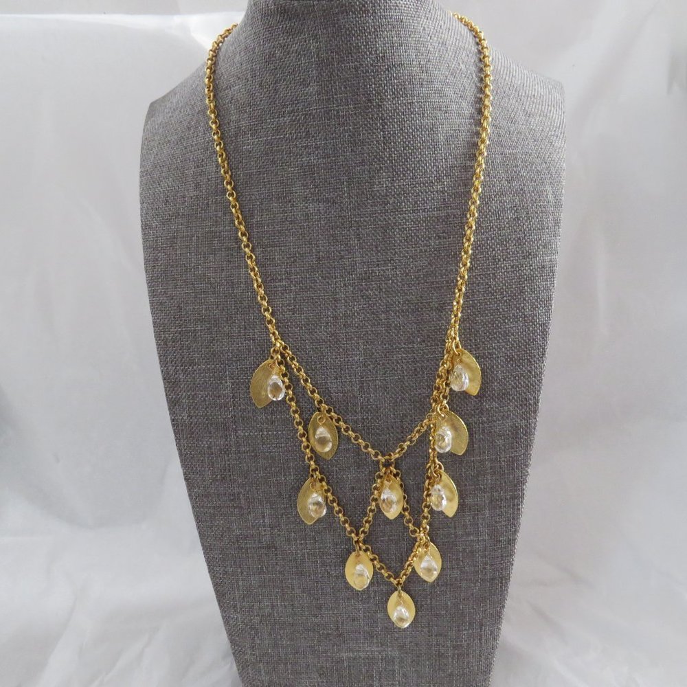 Wendy Mink Gold-tone Leaf with Clear Faceted Teardrop Accents 18.5" Necklace